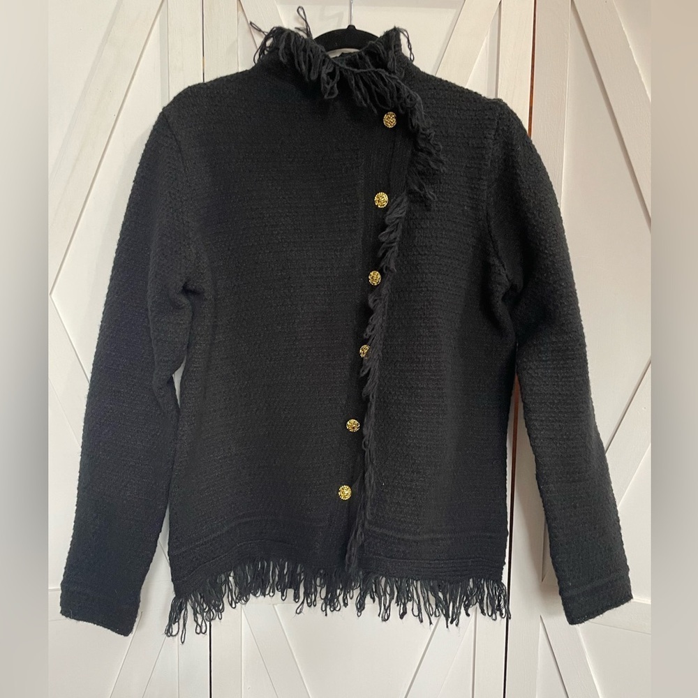 More in Love black button-down knitted fringe ‎ jacket size S - Picture 2 of 12